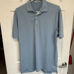 Peter Millar Light Blue Summer Comfort Striped Polo Shirt Sz m